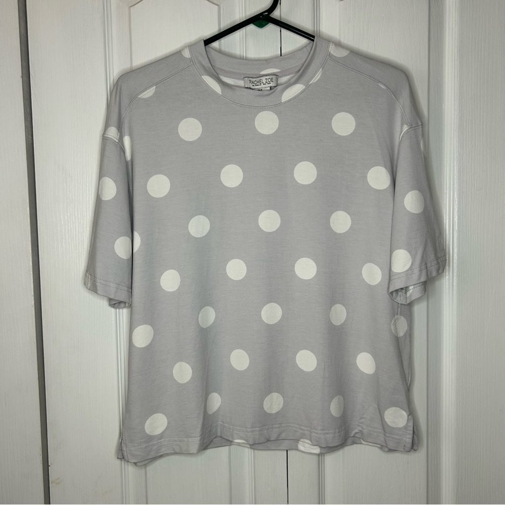 Rachel Zoe Gray and White polka dot Top short sleeve boxy, medium
